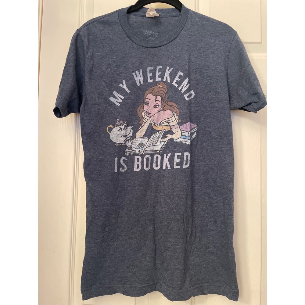 Disney Belle Beauty and the Beast My Weekend Is Booked Blue Graphic T-Shirt S